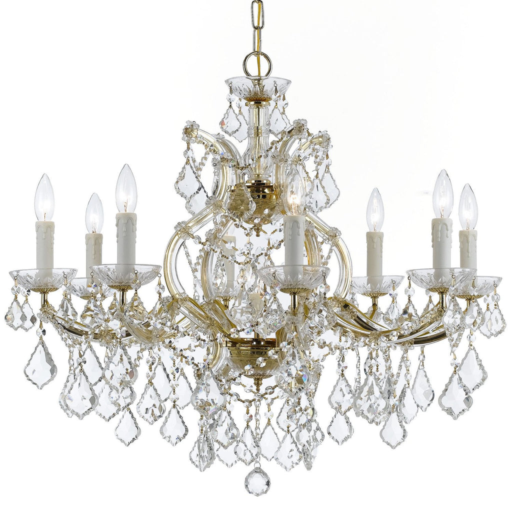 9 Light Gold Crystal Chandelier Draped In Clear Hand Cut Crystal - C193-4408-GD-CL-MWP