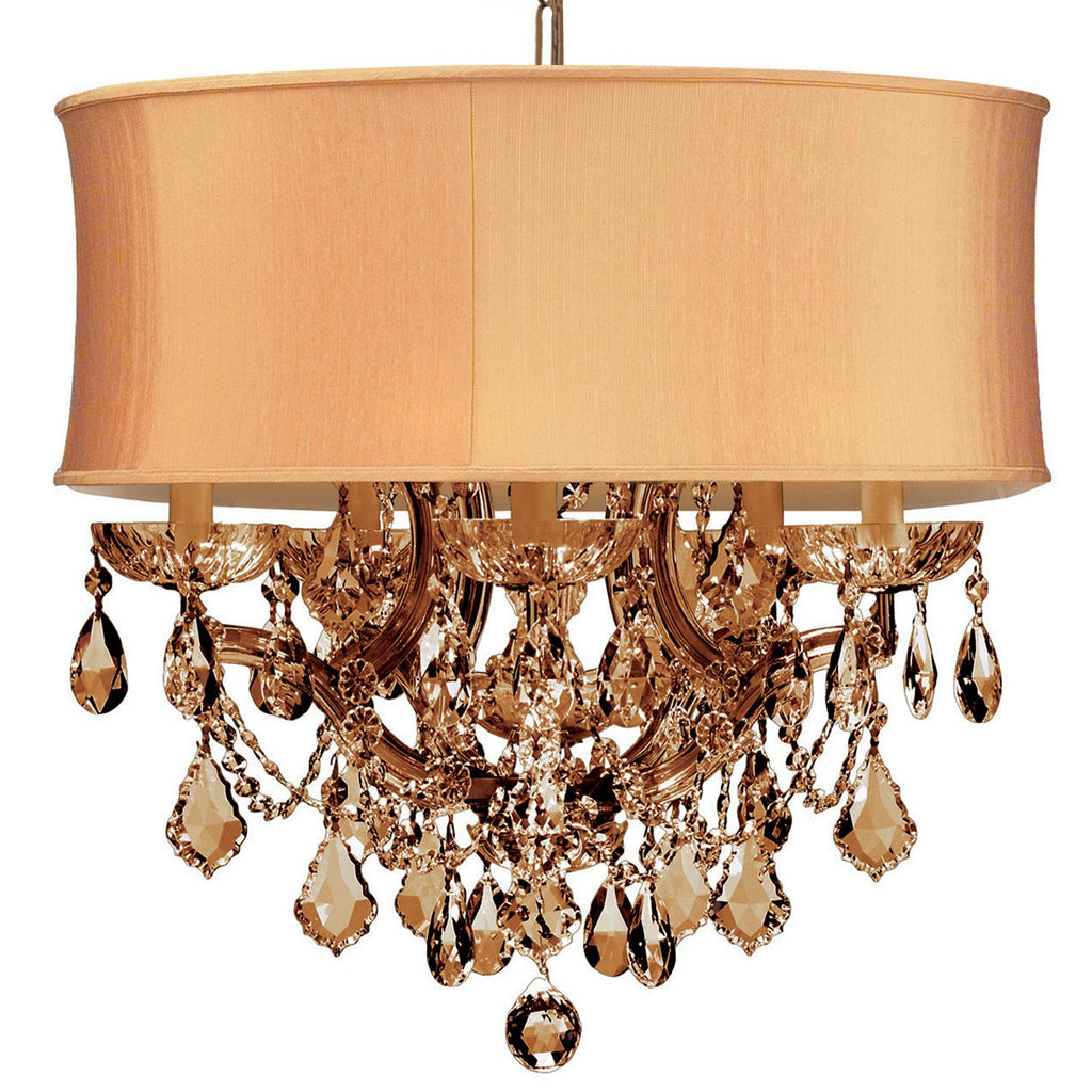 6 Light Antique Brass Traditional Mini Chandelier Draped In Golden Teak Hand Cut Crystal - C193-4415-AB-SHG-GTM