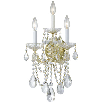 3 Light Gold Crystal Sconce Draped In Clear Hand Cut Crystal - C193-4423-GD-CL-MWP