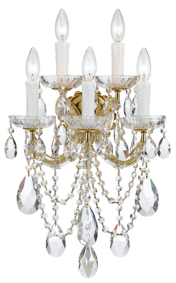 5 Light Gold Crystal Sconce Draped In Clear Hand Cut Crystal - C193-4425-GD-CL-MWP
