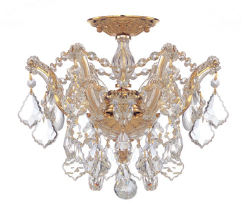 3 Light Gold Crystal Ceiling Mount Draped In Clear Swarovski Strass Crystal - C193-4430-GD-CL-S