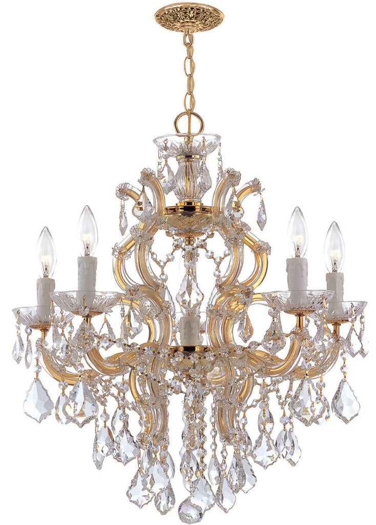 6 Light Gold Crystal Chandelier Draped In Clear Hand Cut Crystal - C193-4435-GD-CL-MWP