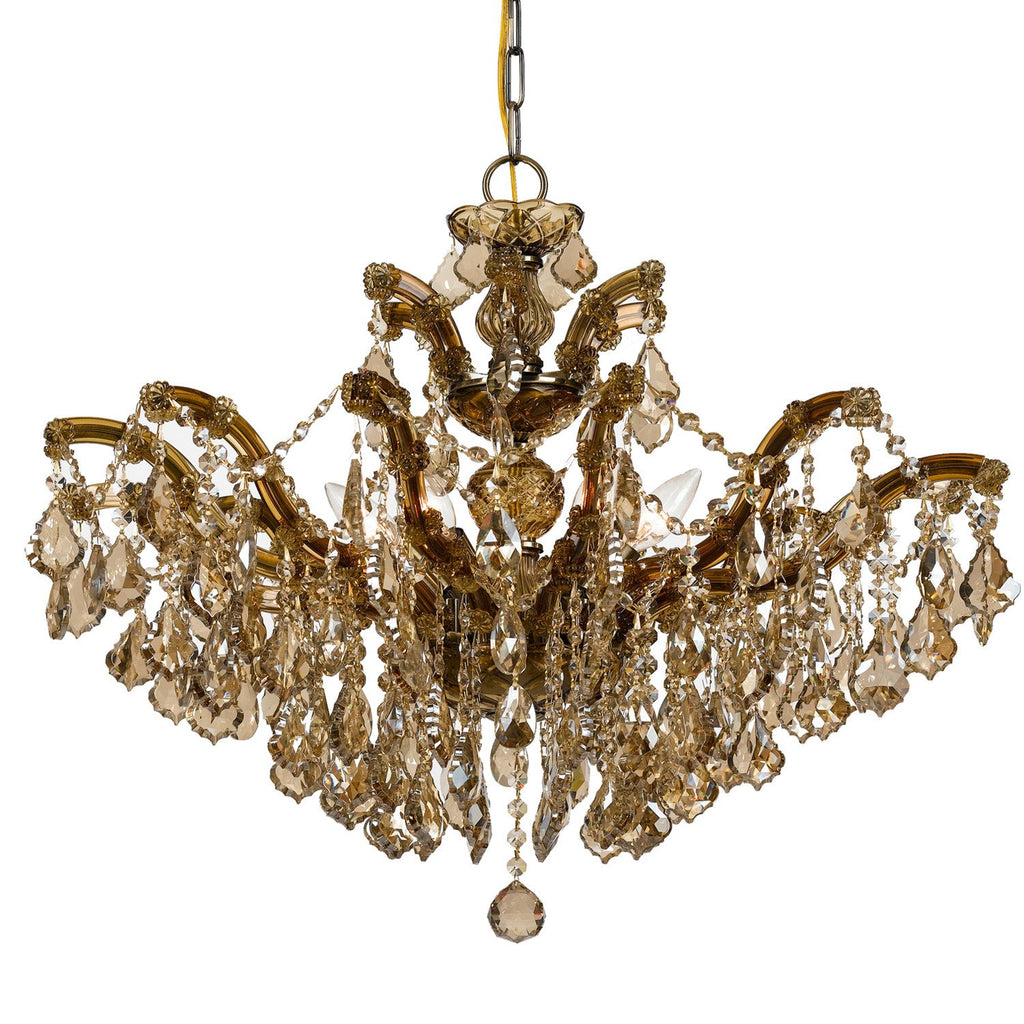 6 Light Antique Brass Crystal Chandelier Draped In Golden Teak Hand Cut Crystal - C193-4439-AB-GT-MWP