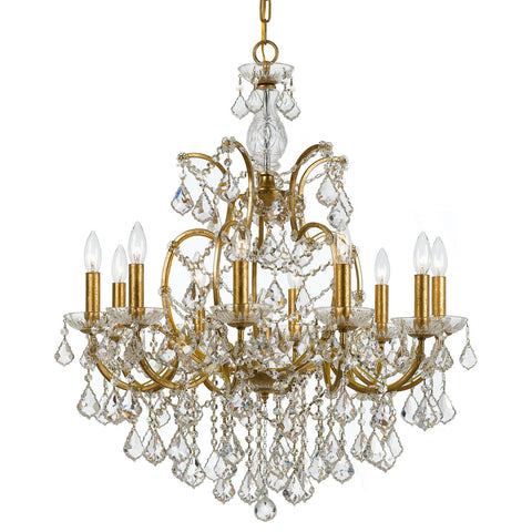 10 Light Antique Gold Modern Chandelier Draped In Clear Swarovski Strass Crystal - C193-4458-GA-CL-S