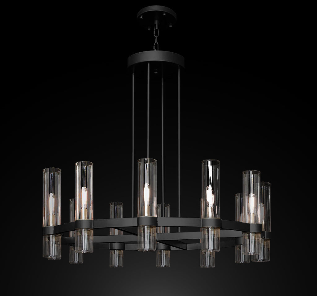 Inspired Ravelle Style Round Chandelier 36" Vintage Barn Metal Industrial Loft Rustic Lighting