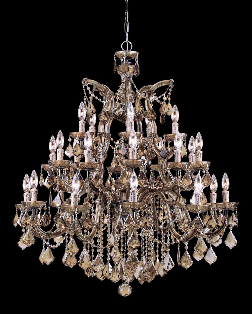 26 Light Antique Brass Crystal Chandelier Draped In Golden Teak Hand Cut Crystal - C193-4470-AB-GT-MWP