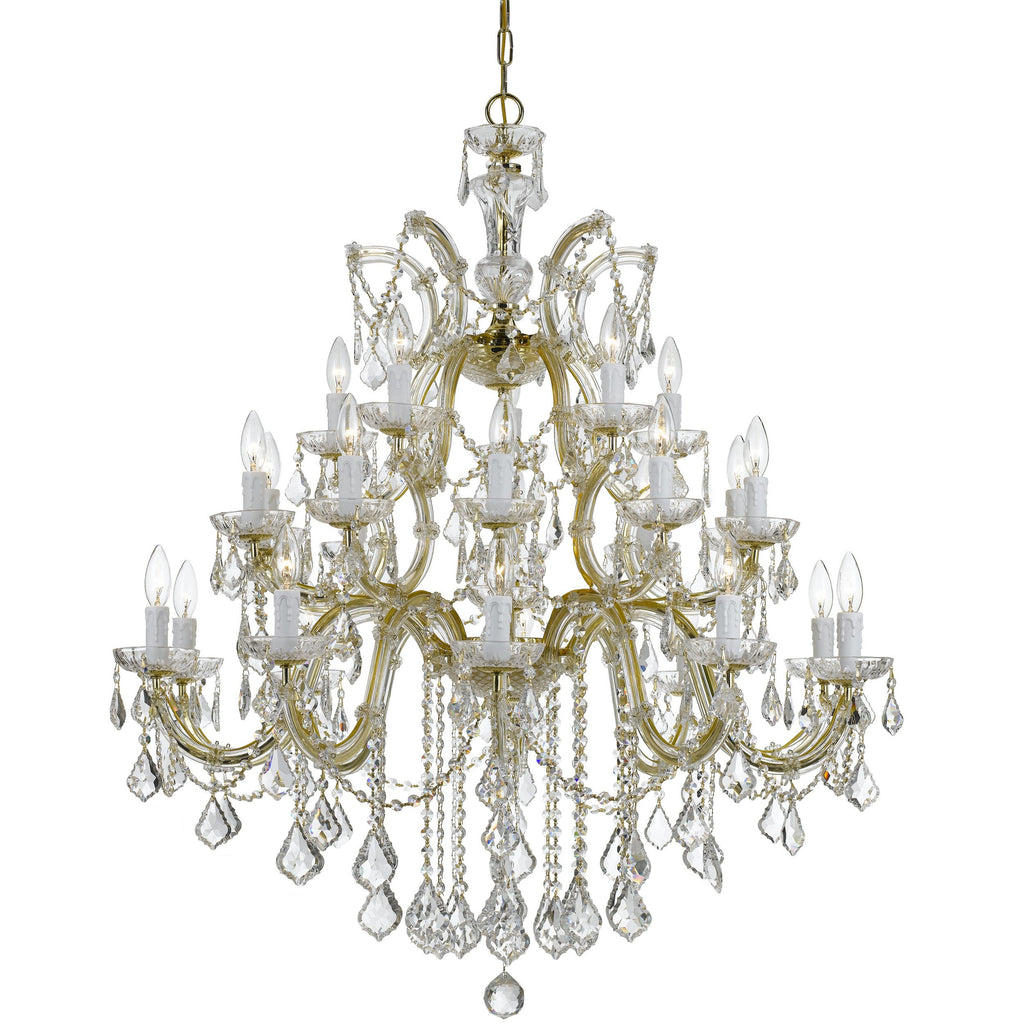 26 Light Gold Crystal Chandelier Draped In Clear Swarovski Strass Crystal - C193-4470-GD-CL-S