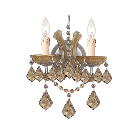 2 Light Antique Brass Crystal Sconce Draped In Golden Teak Hand Cut Crystal - C193-4472-AB-GT-MWP