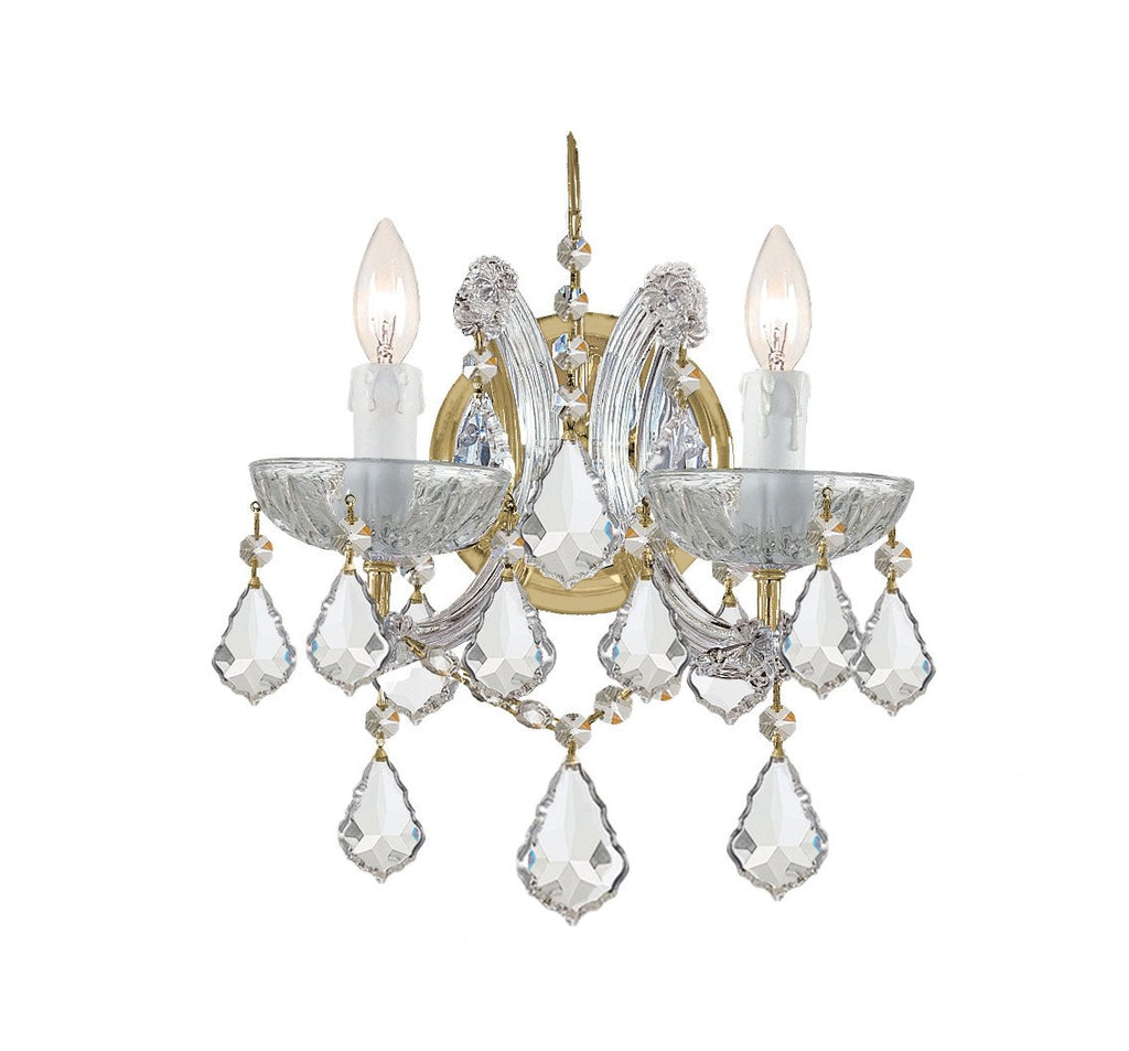 2 Light Gold Crystal Sconce Draped In Clear Swarovski Strass Crystal - C193-4472-GD-CL-S