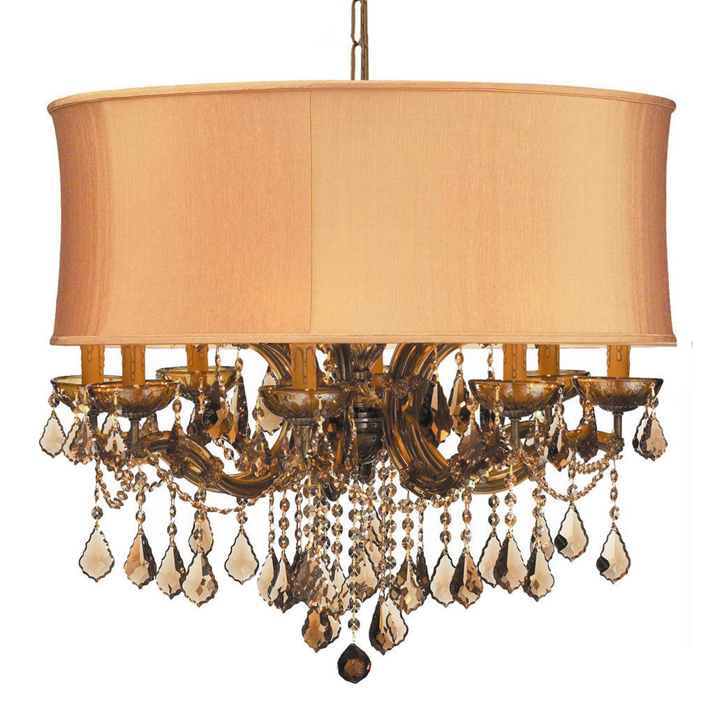 12 Light Antique Brass Traditional Chandelier Draped In Golden Teak Hand Cut Crystal - C193-4489-AB-SHG-GTM