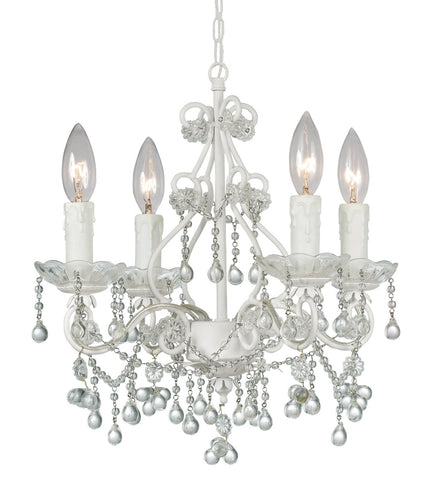 4 Light Wet White Youth Mini Chandelier Draped In Murano Beads - C193-4514-WW-CLEAR