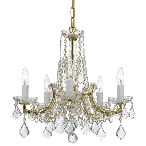 5 Light Gold Traditional  Modern Chandelier Draped In Clear Hand Cut Crystal - C193-4576-GD-CL-MWP