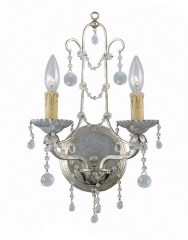 2 Light Silver Leaf Traditional Sconce Draped In Murano Beads - C193-4612-SL