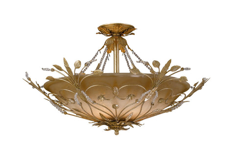 6 Light Gold Leaf Eclectic Ceiling Mount Draped In Faceted Crystal  - C193-4707-GL