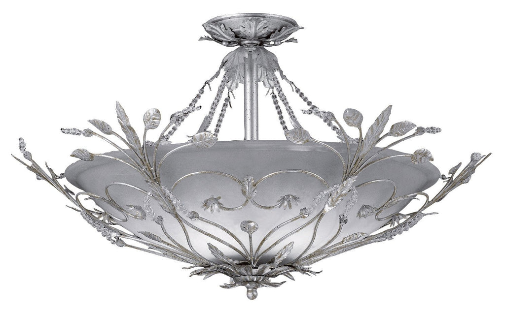 6 Light Silver Leaf Eclectic Ceiling Mount Draped In Faceted Crystal  - C193-4707-SL