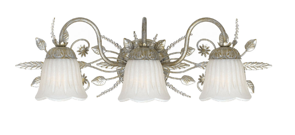 3 Light Silver Leaf Eclectic Bathroom-Vanity Light Draped In Clear Hand Cut Crystal - C193-4743-SL