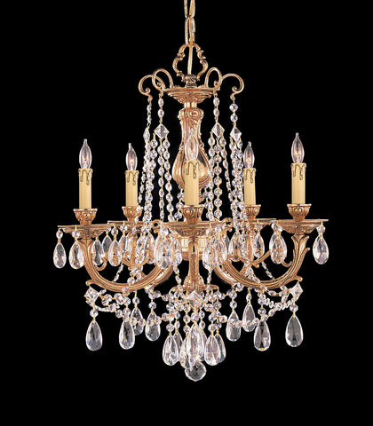 5 Light Olde Brass Crystal Chandelier Draped In Clear Swarovski Strass Crystal - C193-475-OB-CL-S