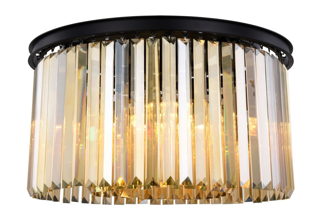 ZC121-1238F26MB-GT/RC - Urban Classic: Sydney 8 light Matte Black Flush Mount Golden Teak (Smoky) Royal Cut Crystal