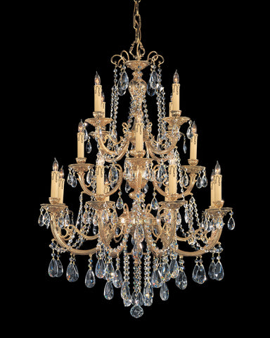 16 Light Olde Brass Crystal Chandelier Draped In Clear Swarovski Strass Crystal - C193-480-OB-CL-S