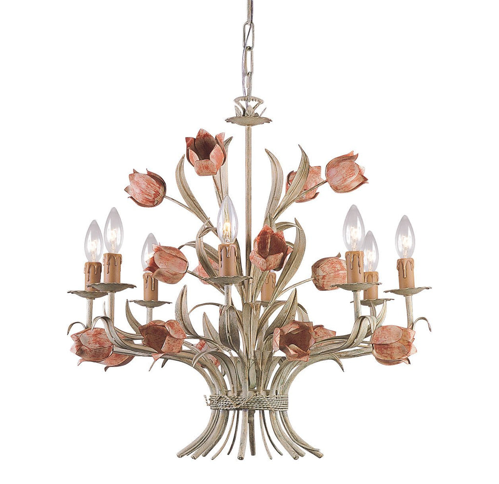 8 Light Sage/Rose Floral Chandelier - C193-4808-SR