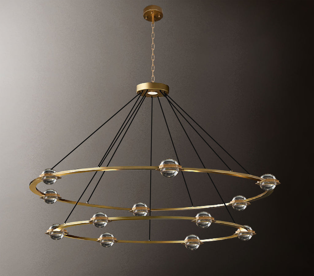 Eclatantes Round 2 Tier Chandelier 62" Lighting Chandeliers with LED Lighted Crystal Orbs - Great for The Living Room, Dining Room, Foyer and Entryway, Family Room, and More! - G7-CG/4853/36+30