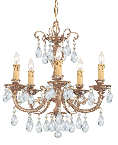 5 Light Olde Brass Crystal Chandelier Draped In Clear Swarovski Strass Crystal - C193-495-OB-CL-S