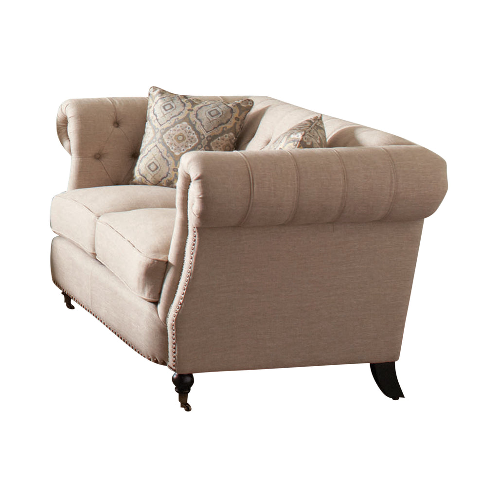 Set of 2 - Trivellato Rolled Arm Sofa + Loveseat Oatmeal - D300-10065