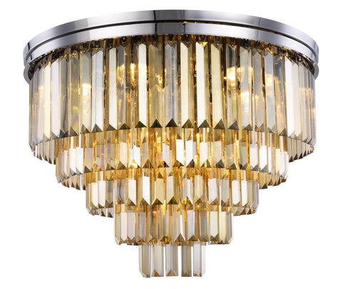 ZC121-1231F32PN-GT/RC - Urban Classic: Sydney 17 light Polished nickel Flush Mount Golden Teak (Smoky) Royal Cut Crystal