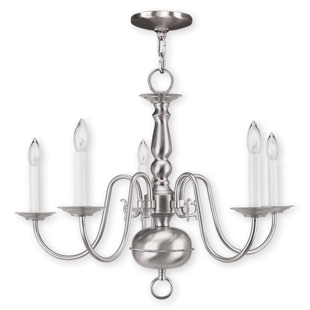 Livex Williamsburgh 5 Light Brushed Nickel Chandelier - C185-5005-91