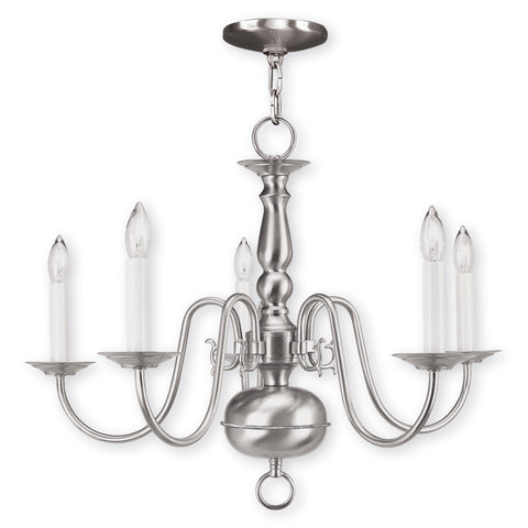 Livex Williamsburgh 5 Light Brushed Nickel Chandelier - C185-5005-91