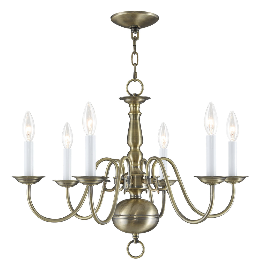 Livex Williamsburgh 6 Light Antique Brass Chandelier - C185-5006-01