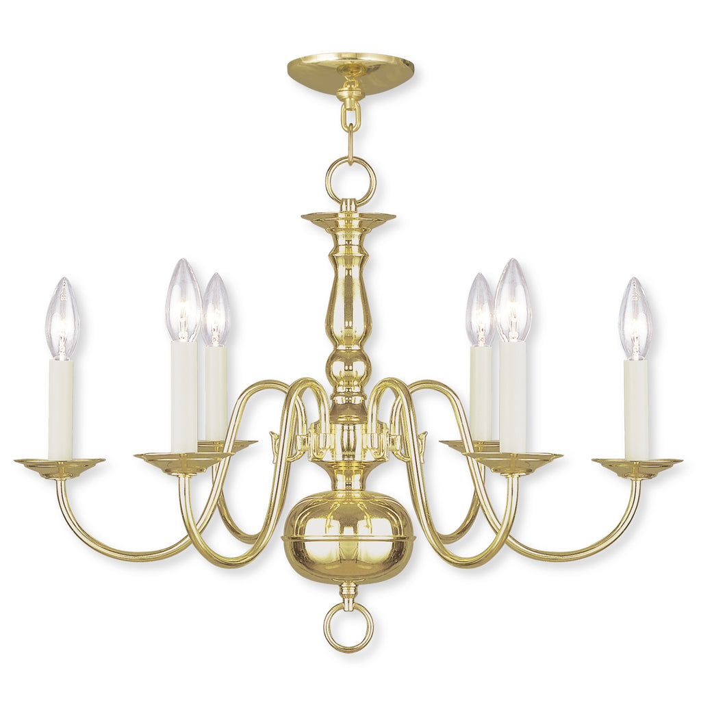 Livex Williamsburgh 6 Light Polished Brass Chandelier - C185-5006-02