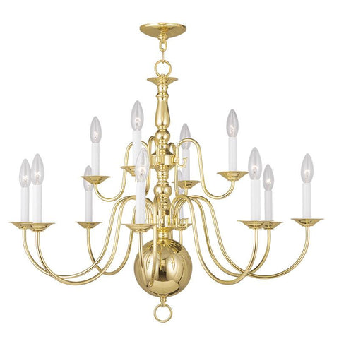 Livex Williamsburgh 12 Light Polished Brass Chandelier - C185-5014-02