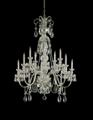 10 Light Polished Brass Crystal Chandelier Draped In Clear Swarovski Strass Crystal - C193-5020-PB-CL-S