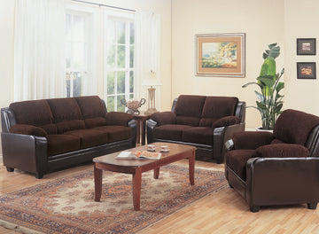 Set of 2 - Monika Upholstered Stationary Sofa + Loveseat Chocolate - D300-10014