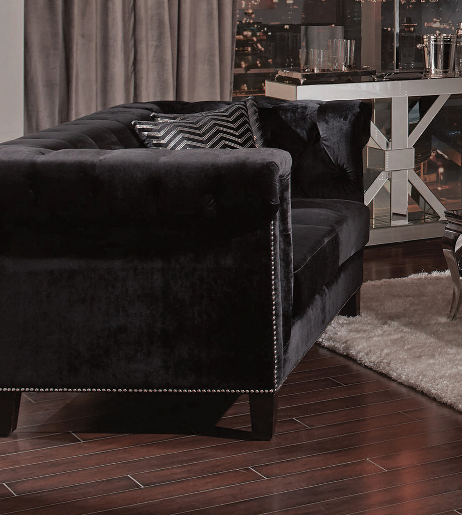 Set of 3 - Reventlow Tufted Sofa + Loveseat Black - D300-10064
