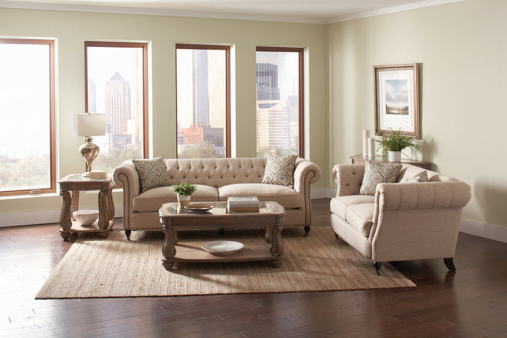 Set of 3 - Trivellato Rolled Arm Sofa + Loveseat + Chair Oatmeal - D300-10067