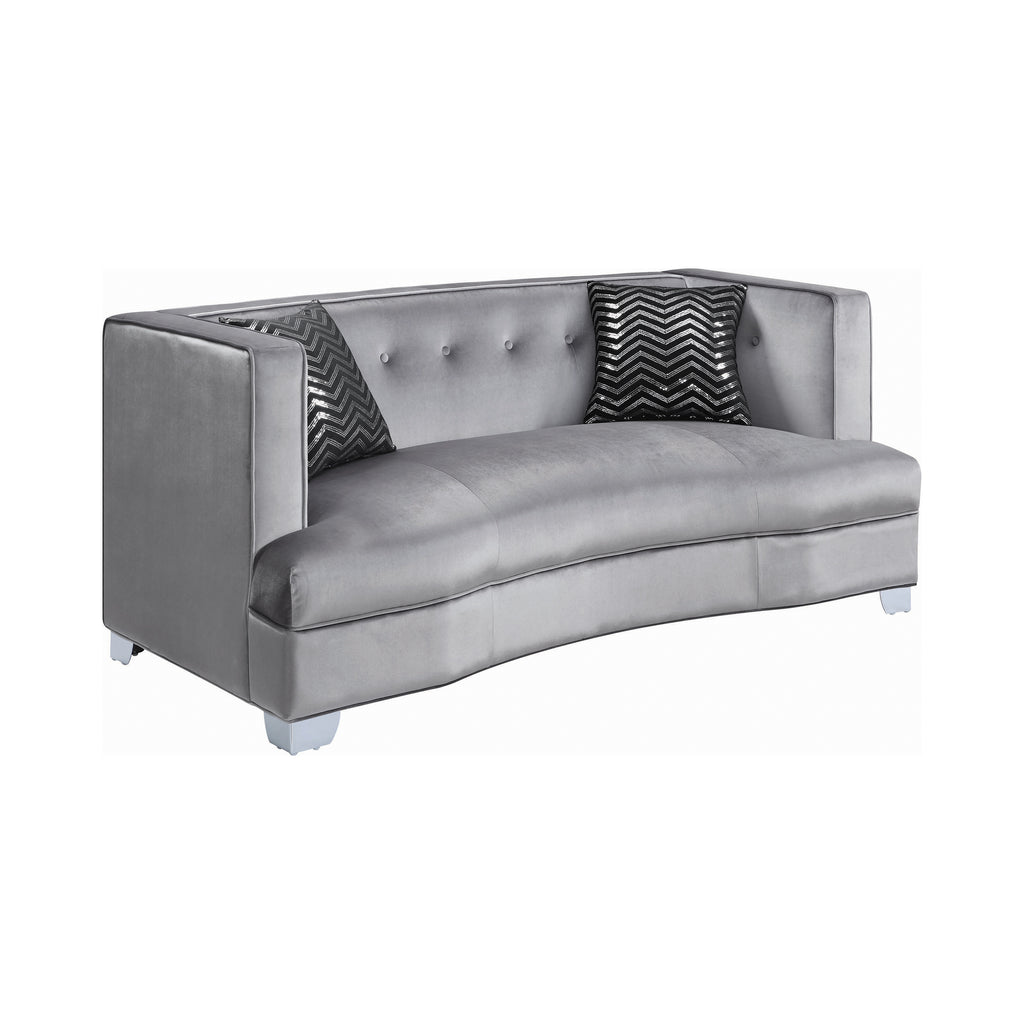 Set of 2 - Caldwell Recessed Arm Upholstered Sofa + Loveseat Silver - D300-10068