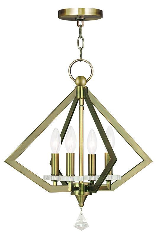 Livex Diamond 4 Light Antique Brass Chandelier - C185-50664-01