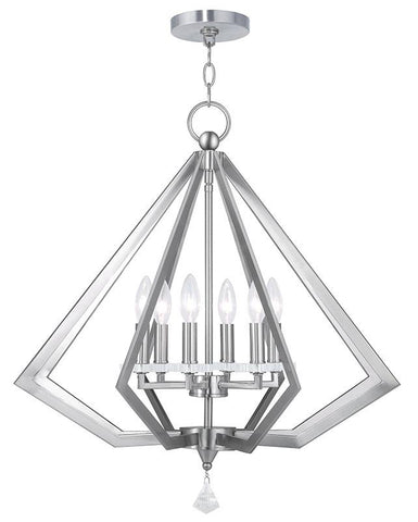 Livex Diamond 6 Light Brushed Nickel Chandelier - C185-50666-91