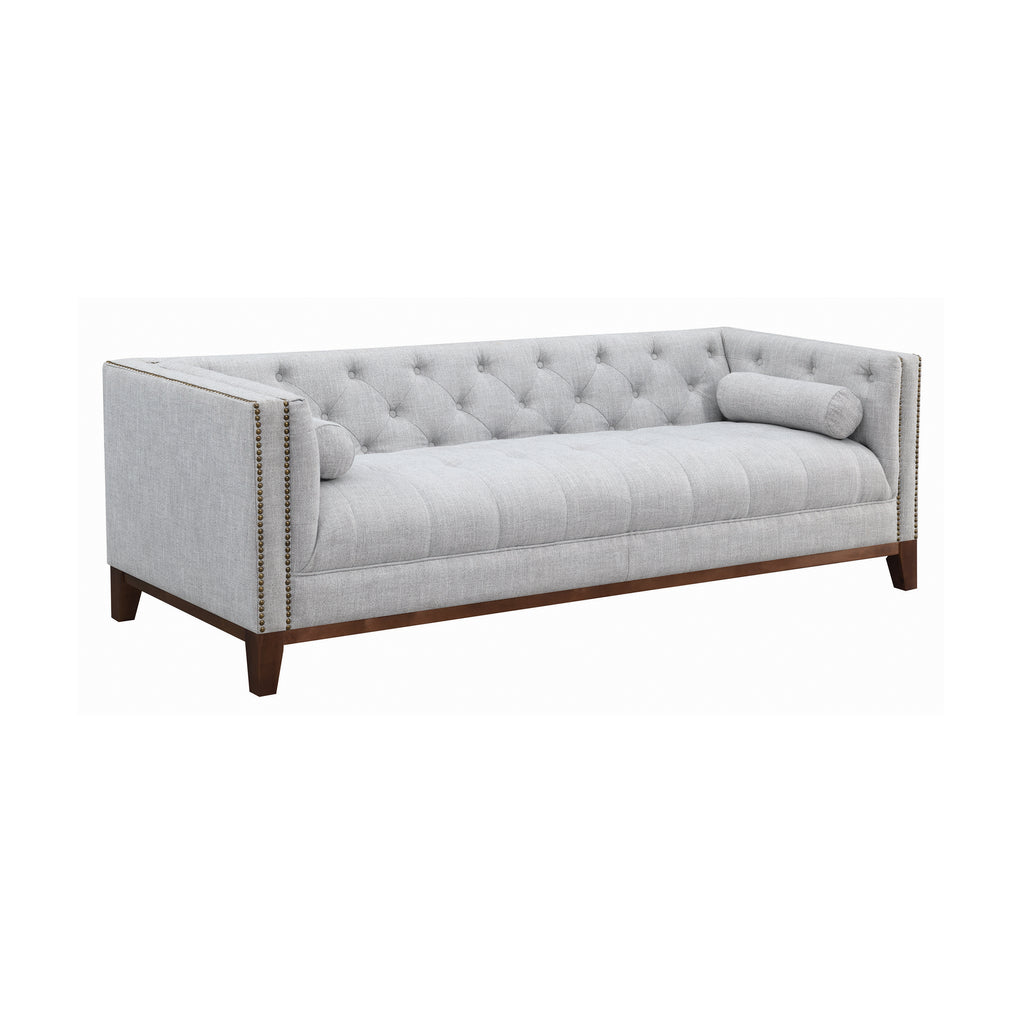 Set 3 - Celle Tuxedo Arm Tufted Sofa + Loveseat + Chair Light Grey - D300-10075