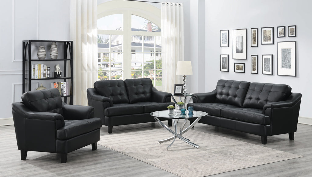 Set of 2 - Freeport Tufted Upholstered Sofa + Loveseat Black - D300-10077