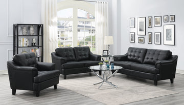 Set of 2 - Freeport Tufted Upholstered Sofa + Loveseat Black - D300-10077