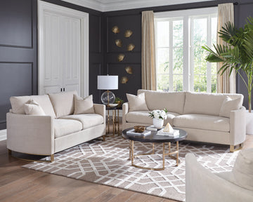 Set of 2 - Corliss Upholstered Arched Arms Sofa + Loveseat Beige - D300-10085