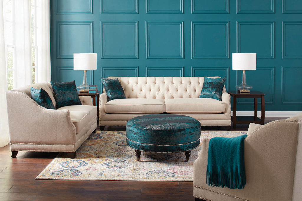 Set of 3 - Artemis Tufted Tight Back Sofa + Loveseat + Chair Beige - D300-10090