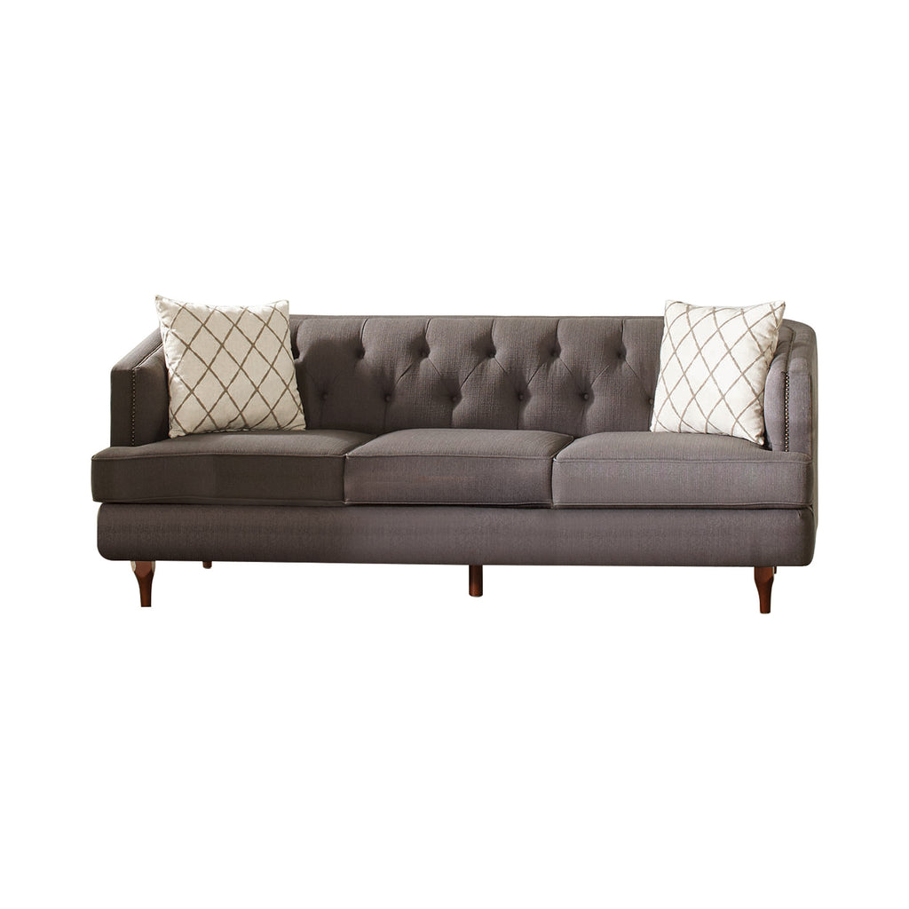 Set of 3 - Shelby Recessed Arms And Tufted Tight Back Sofa + Loveseat + Chair Grey And Brown - D300-10092