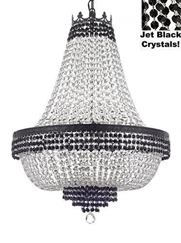 French Empire Crystal Chandelier Chandeliers Lighting Trimmed With Jet Black With Dark Antique Finish H30" X W24" Good For Dining Room Foyer Entryway Family Room And More - A500-B79/Cb/870/9