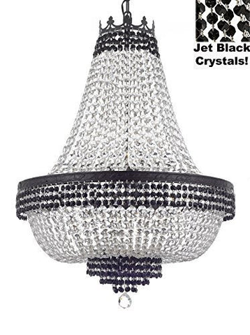 French Empire Crystal Chandelier Chandeliers Lighting Trimmed With Jet Black With Dark Antique Finish H30" X W24" Good For Dining Room Foyer Entryway Family Room And More - A500-B79/Cb/870/9