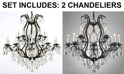 Set of 2-1 Wrought Iron Chandelier Crystal Chandeliers Lighting H36" X W36" and 1 Wrought Iron Crystal Chandelier Lighting Chandeliers H30 x W28 - A500-1EA 3034/10+5 + 1EA 3034/8+4