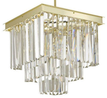 Inspired Odeon Style Crystal Glass Fringe 3-Tier Chandelier Gold W 14" X H 19" - 26010/3